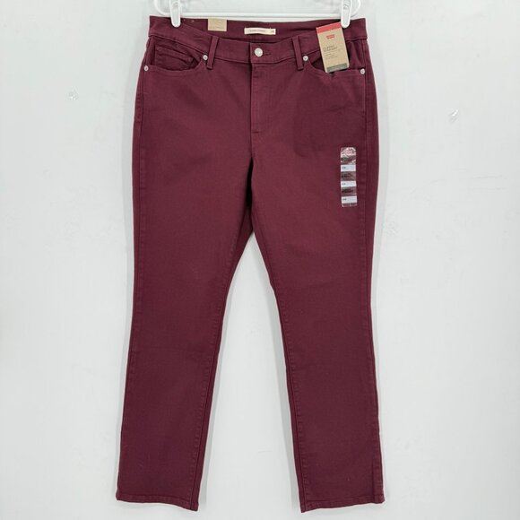 Levi's Womens Classic Straight Mid Rise Stretch Burgundy Denim Jeans Size 14 NWT - Picture 1 of 11